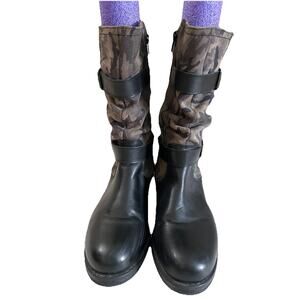 Eric Michael Womens Leather Camouflage Print Boots Black Sz 41 EU 9.5-10 US